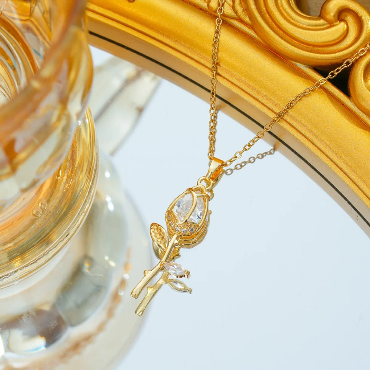 Cadena de acero inoxidable para mujer y niña, collares con colgante de flor de tulipán de circón de lujo a la moda, accesorios de Collar elegantes, regalo de joyería