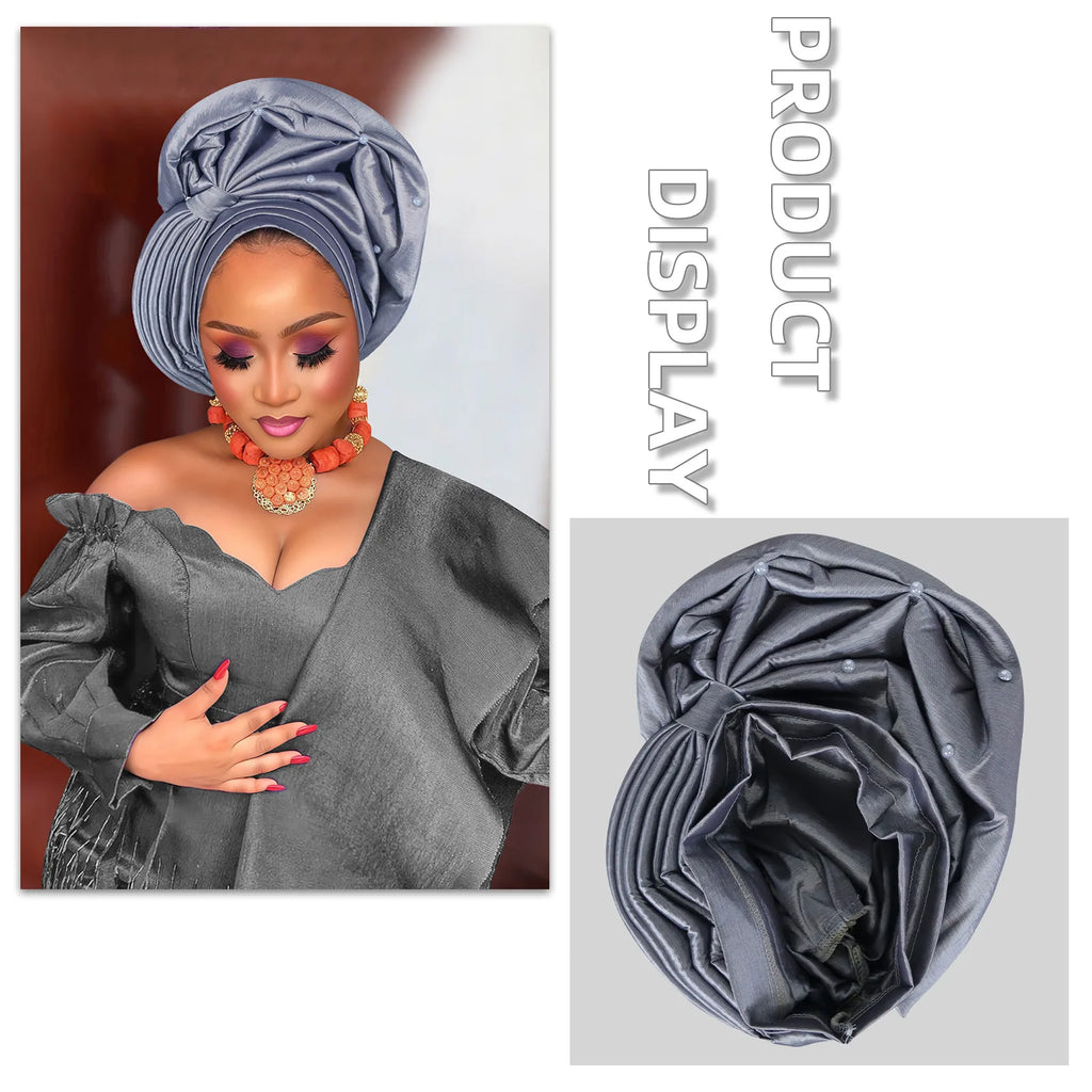 Turbante de Seda Cruda para Mujer, Listo para Usar