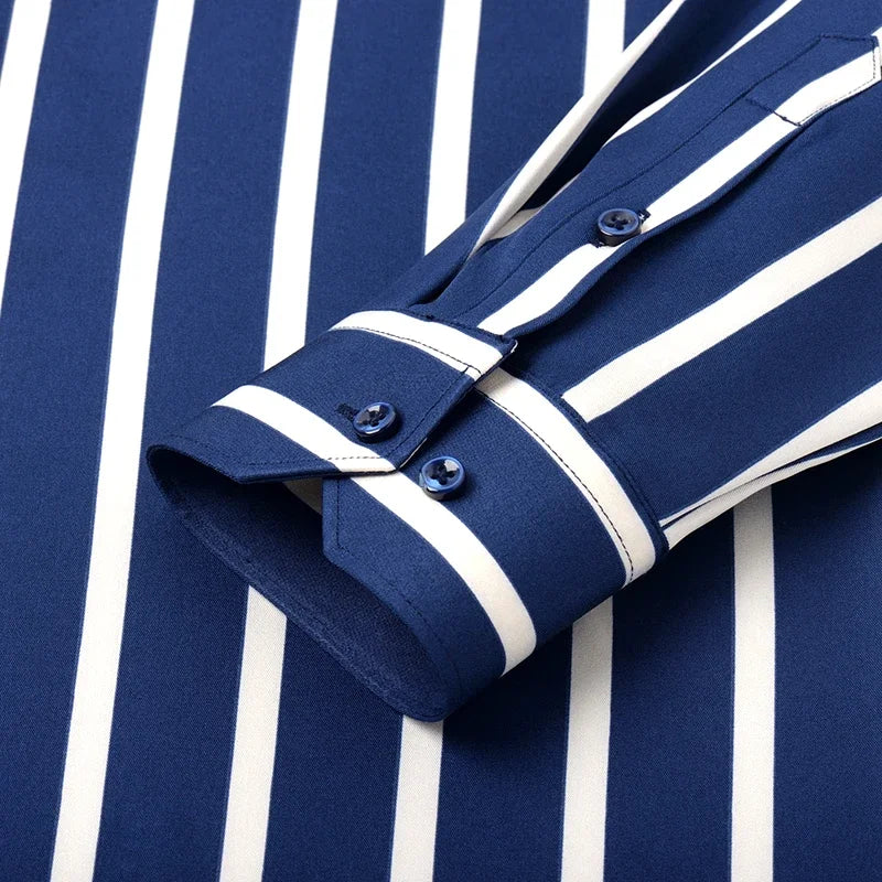 Camisa Rayas Terciopelo Hombre | Engrosada Cálida | Negocios Casual | Invierno S-4XL