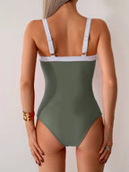 Traje de Baño Sexy de Cuello V y Cintura Alta | Playa