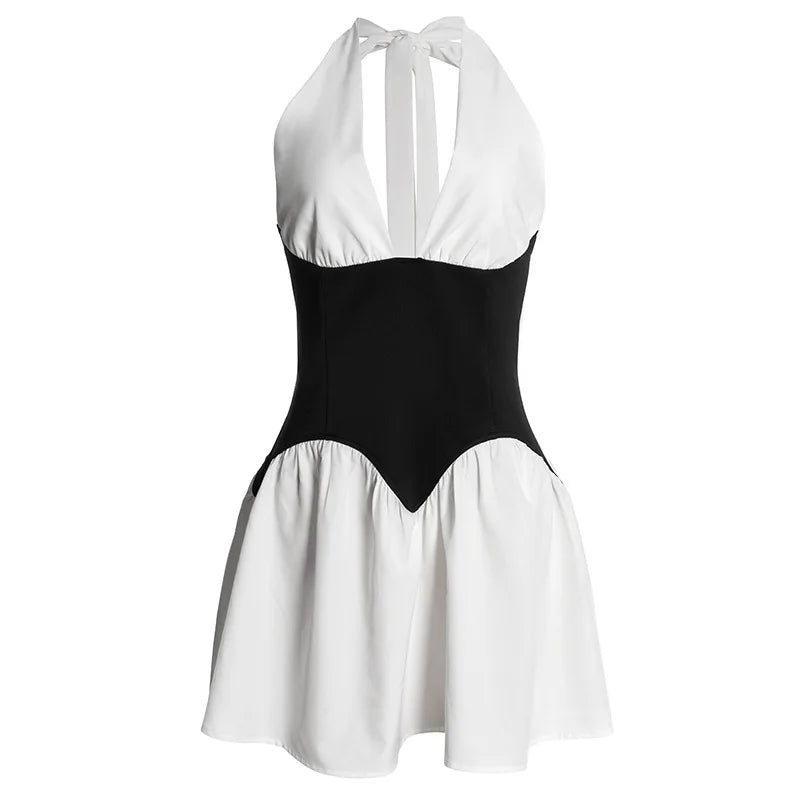 Vestido Corto Plisado con Patchwork