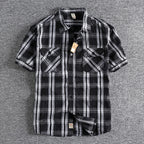 Camiseta Cuadros Vintage Hombre | Algodón Lavado | Dos Bolsillos | Estilo Costa Oeste | Ticotrendy