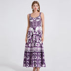Vestido Vintage Estampado A-Line | Tiras de Espagueti Espalda al Aire Primavera Verano