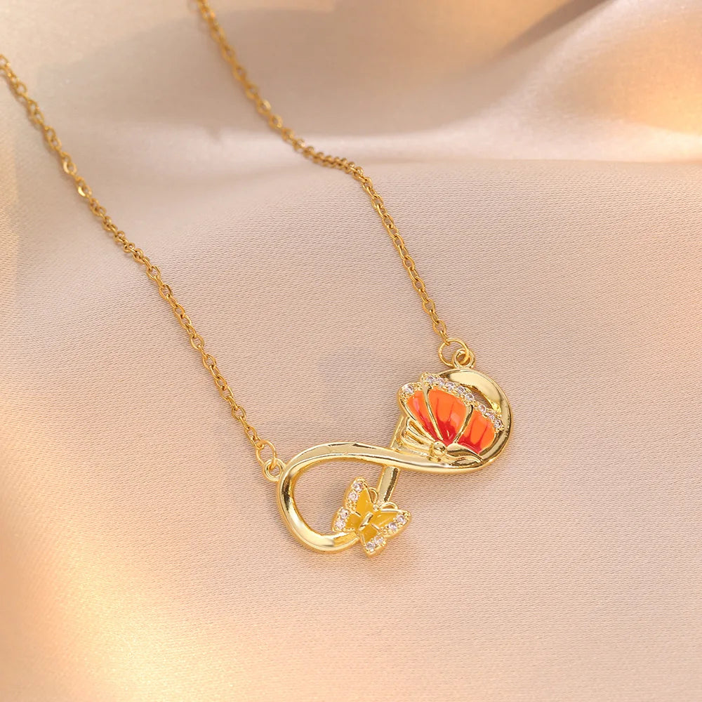 Cadena de acero inoxidable, collares creativos con símbolo infinito para mujeres y niñas, gargantilla de mariposa esmaltada bonita, accesorios de joyería