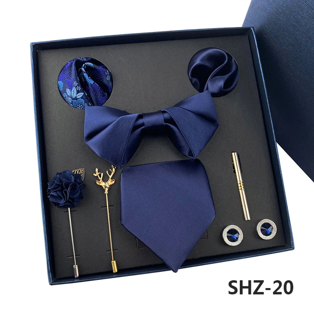 Set De Corbata Pajarita Pañuelo Gemelos Regalo Tico De Lujo