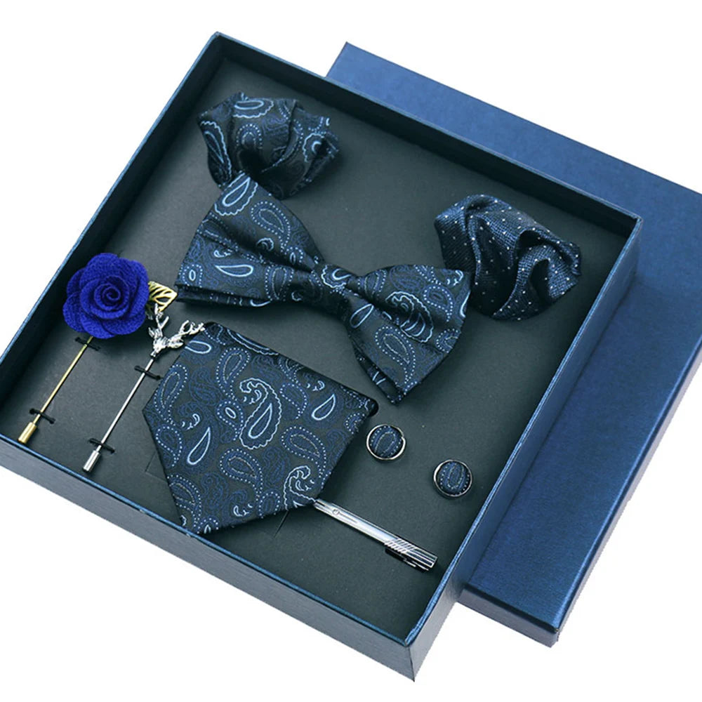 Set De Corbata Pajarita Pañuelo Gemelos Regalo Tico De Lujo