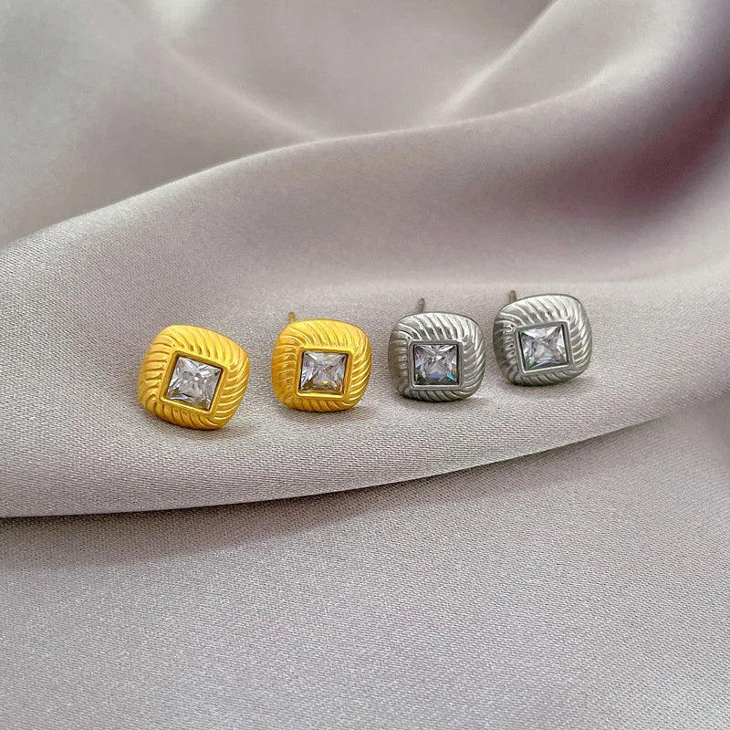 Pendientes cuadrados de circonita minimalistas de acero inoxidable para mujeres y hombres, pendientes geométricos simples de moda, accesorios de joyería