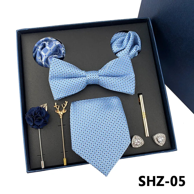 Set De Corbata Pajarita Pañuelo Gemelos Regalo Tico De Lujo