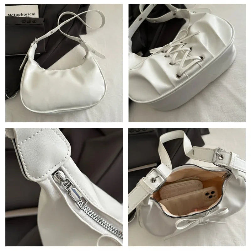 Dulce Bowknot Cool Girls bolsos para las axilas diseño plisado bolso de hombro tipo bandolera para mujer Simple suave Pu bolsos de mano para mujer