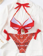 Bikini de Neón con Lazo Lateral y Estampado de Cachemira Push Up