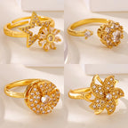Anillo Ticotrendy Giratorio | Molino Flor Estrella Circón | Acero Inox Oro | Joyería Boda
