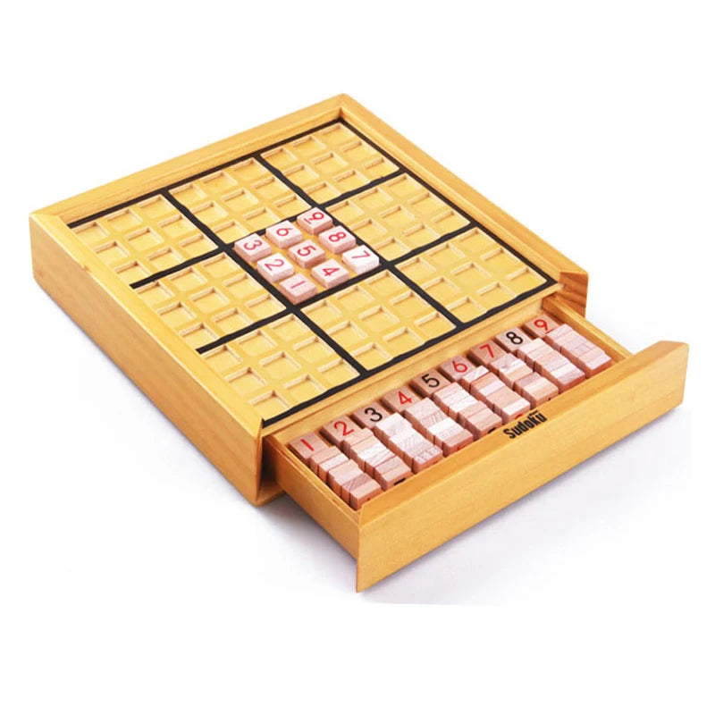 Juego de mesa Sudoku con azulejos y cajón, rompecabezas de números de 9x9, juguetes Montessori de madera, juegos lógicos para niños y adultos