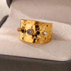 Anillo Ticotrendy Geométrico | Multicapa Circón | Grueso Acero Inox Oro