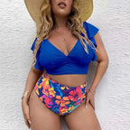 Bikini de Talla Grande con Volantes - Estampado y Tiro Alto para Playa