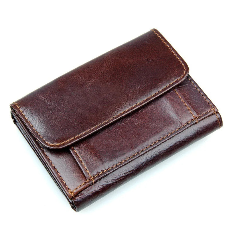 GENODERN, billeteras de cuero genuino para hombre, monedero corto de lujo a la moda para hombre, billeteras masculinas triples de alta calidad con cerrojo