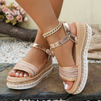 Sandalias de Cuña para Mujer | Plataforma Dorada | Detalles de Cristal