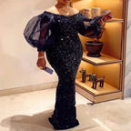 Vestido de Tubo | Talla Grande | Lentejuelas y Manga Abombada
