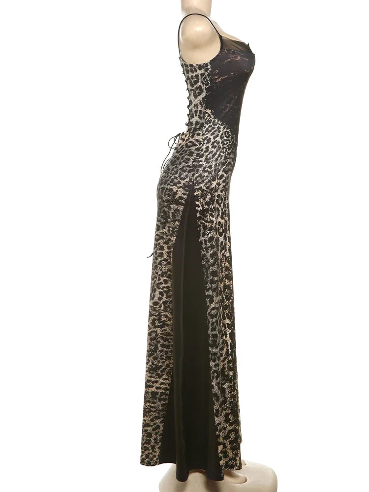 Vestido Largo de Tirantes | Con Estampado de Leopardo y Espalda Descubierta