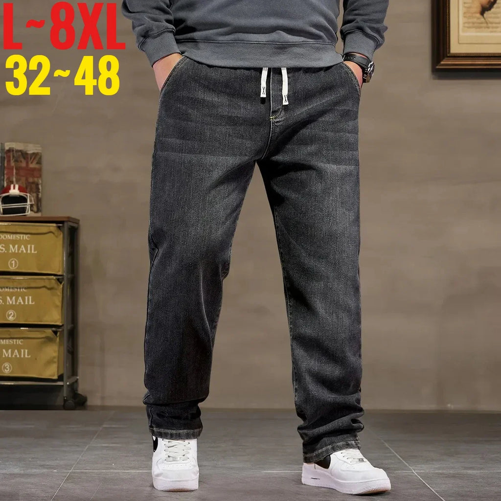 Jeans Extra Grandes para Hombre | Cintura Alta Elástica | Tallas 6XL-8XL | Color Negro Clásico | Ticotrendy