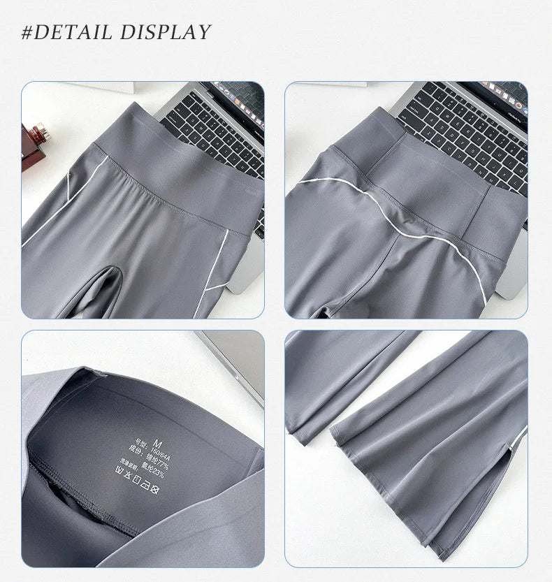 Pantalón Acampanado Curva Raya | Micro Flare Tobillo Dividido | Piel Tiburón Cintura Alta Sexy