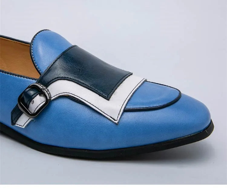 Mocasines Azules Lujo Hombre | Casual Negocios Punta Redonda Sin Cordones Talla Grande