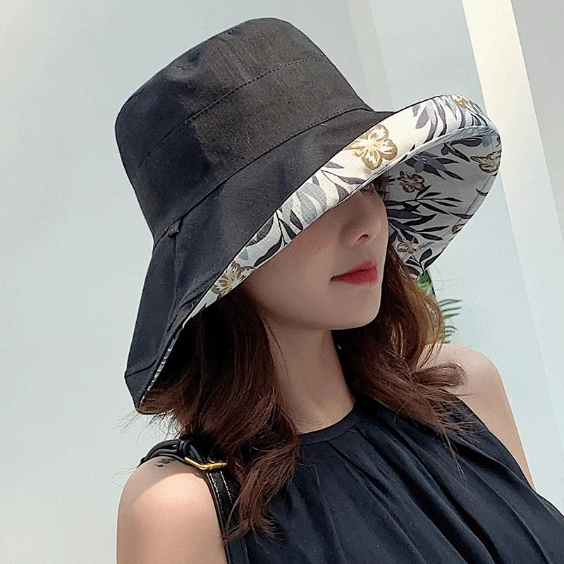 Sombrero con forma de cubo para mujer, sombrero de pescador panameño para las cuatro estaciones, ala grande, doble cara, Color sólido, visera, primavera y verano, 2025