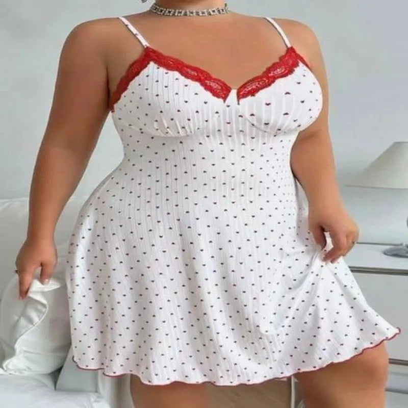 Camisón con Tirantes y Encaje | Cuello V Hasta la Rodilla | Talla Grande XL-5XL | Tico Trendy