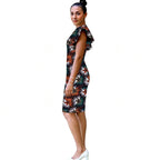 Vestido Ajustado Ankara con Mangas Hoja de Loto