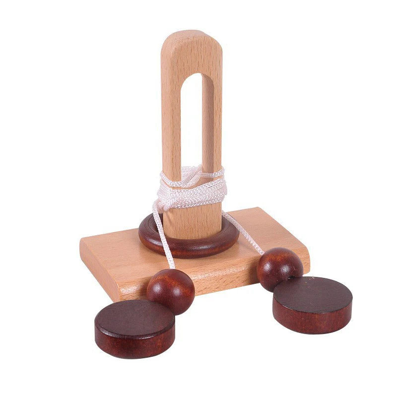 Rompecabezas clásico de rompecabezas, cuerda de enhebrado de madera, solución de cuerda, prueba de IQ Central, juguetes educativos, juegos mentales para niños y adultos
