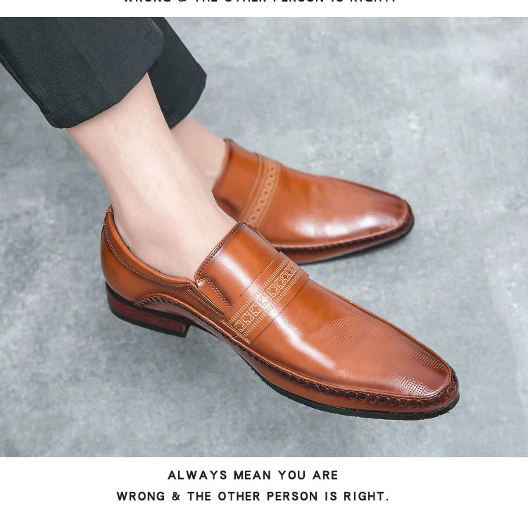 Mocasines Retro Hombre Cuero Marrón | Clásicos Punta Puntiaguda Sin Cordones Daily