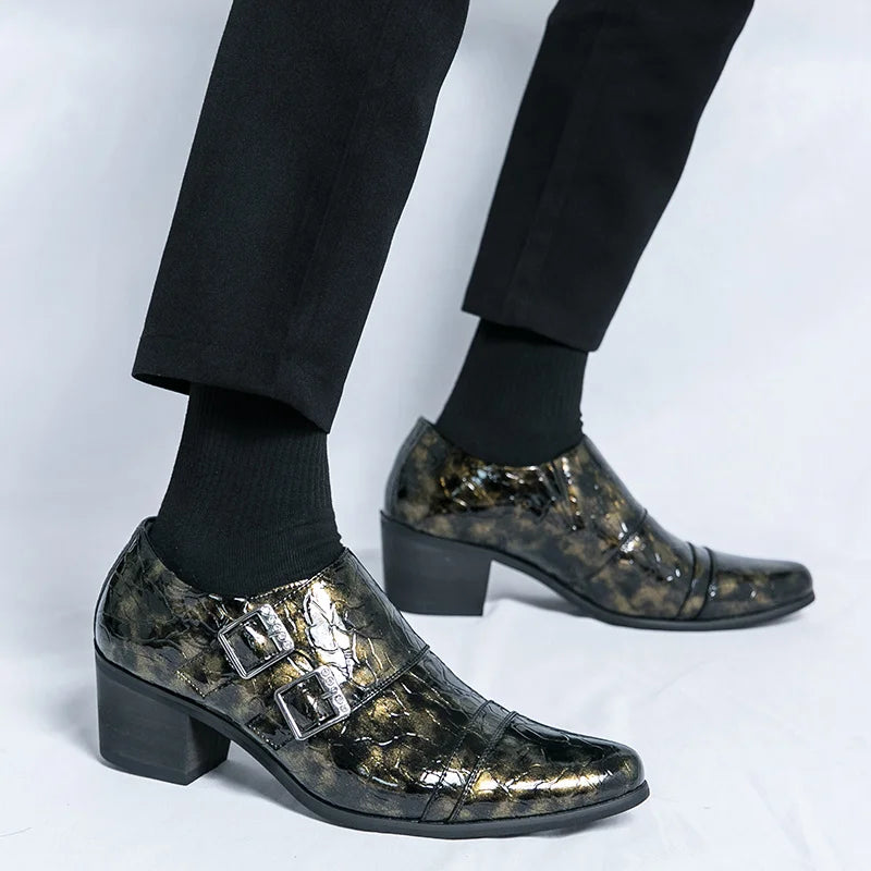 Zapatos Vestir Hombre Ticotrendy Piel Dividida Retro Punta Puntiaguda Boda | Con Hebilla