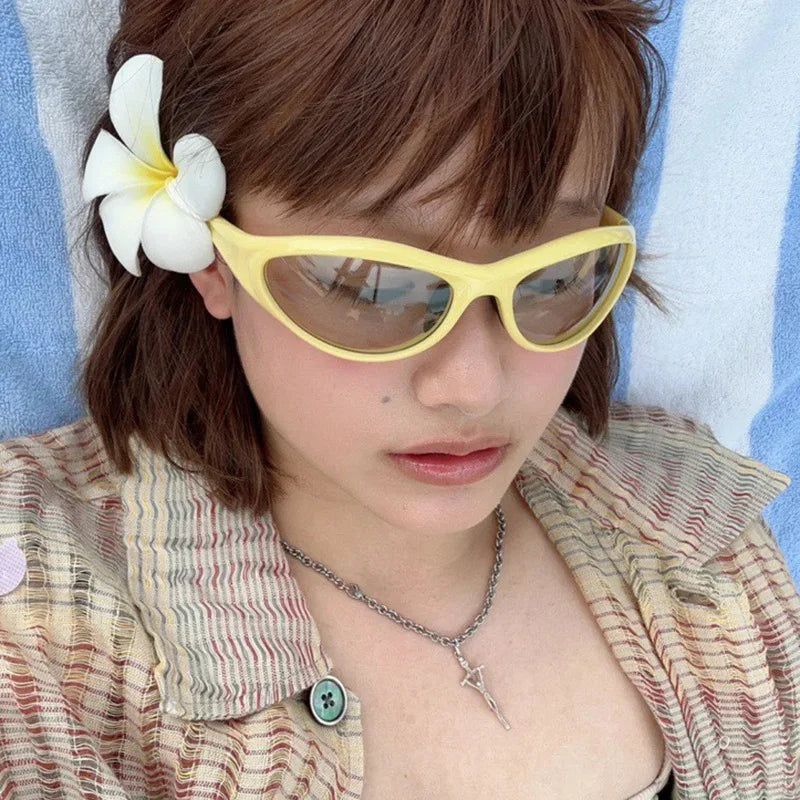 Gafas Sol Y2K Ovaladas Pequeñas Futuristas | Sentido Tecnología Gradiente UV400