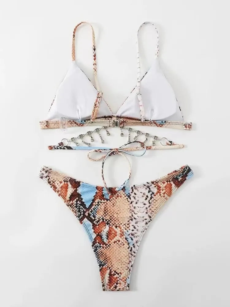 Bikini de Serpiente con Lentejuelas - Traje de Baño Glam para la Arena