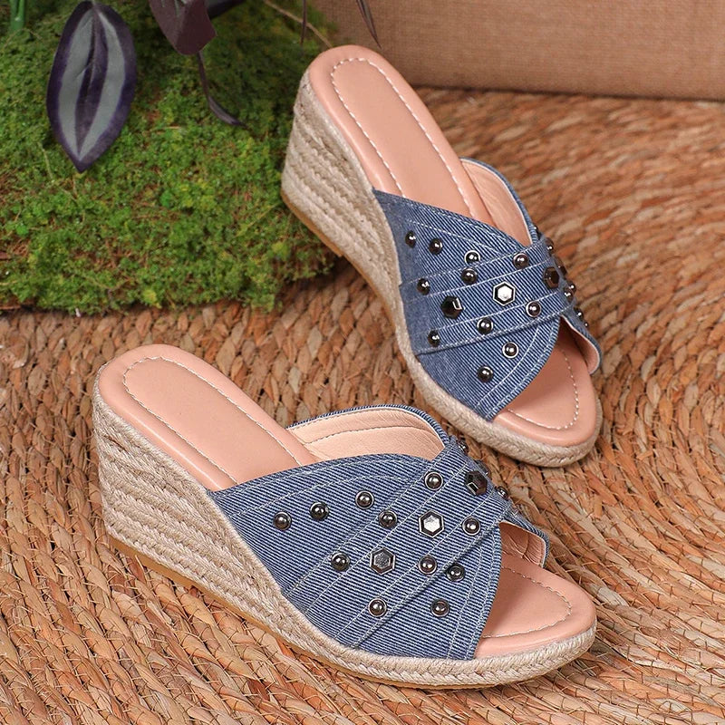 Sandalias Cuña Gruesa Mezclilla Plataforma Alta | Calzado Casual Tendencia Pura Vida