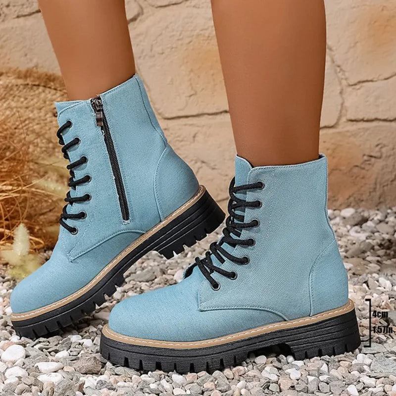 Botines Azules de Plataforma | Cremallera | Estilo Elegante | Mujer