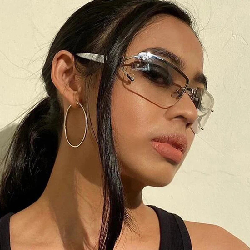 Gafas Sol Y2K Envolventes Escudo | Top Plano Futuristas Sin Marco Gradiente