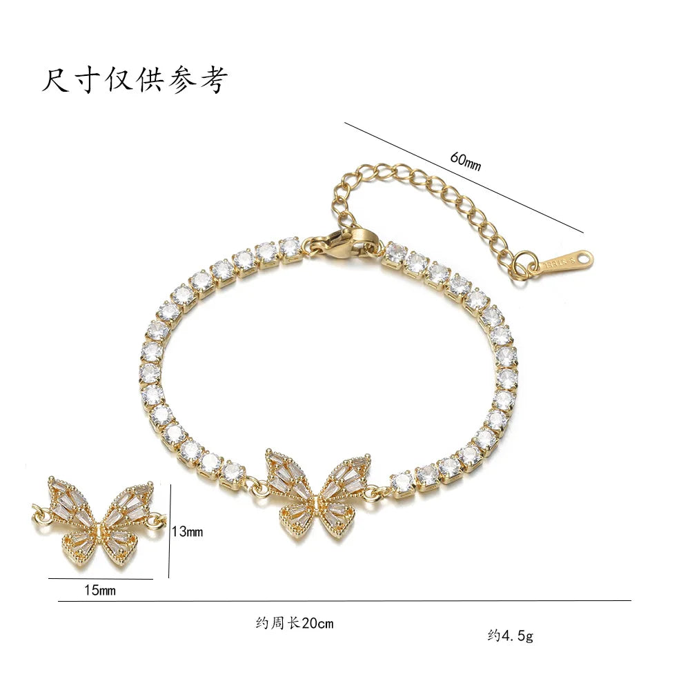 Pulseras con dijes de mariposa y cadena de tenis de circonio brillante de lujo para mujeres y niñas, brazalete de cadena de acero inoxidable a la moda, regalos de joyería