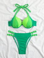 Bikini Push Up Colorblock con Estilo Halter para Playa