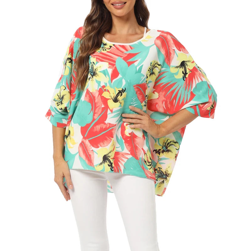BHFlutter-camisa de talla grande para mujer, Top bohemio estampado, camiseta informal de gasa, 4XL, 5XL, 6XL, 2023