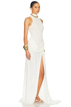 Vestido Largo Plisado sin Mangas | Cuello Alto Elegante