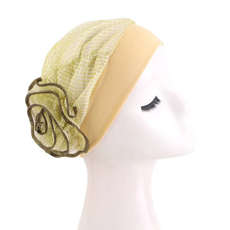 Turbante brillante elástico musulmán de flores para mujer, gorro de quimio para la pérdida de cabello, Bandanas internas, gorro Ninja para el cáncer, gorro para envolver la cabeza, nuevo