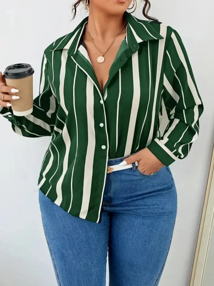 Camisa Viajera Rayas Plus Size | Delgada Temperamento Estampado | Tallas 1XL-5XL | Tico Trendy