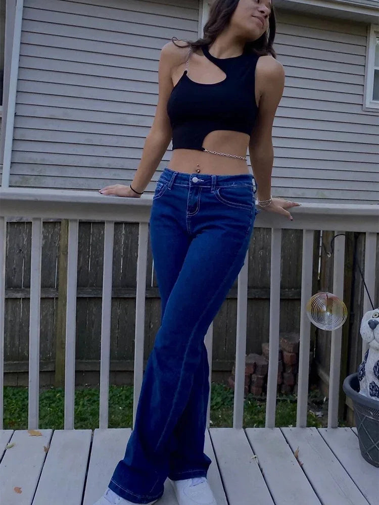 Top corto gótico Grunge con cadena recortada para mujer, ropa de verano Y2K, Top sin mangas liso, estilo callejero, 2023