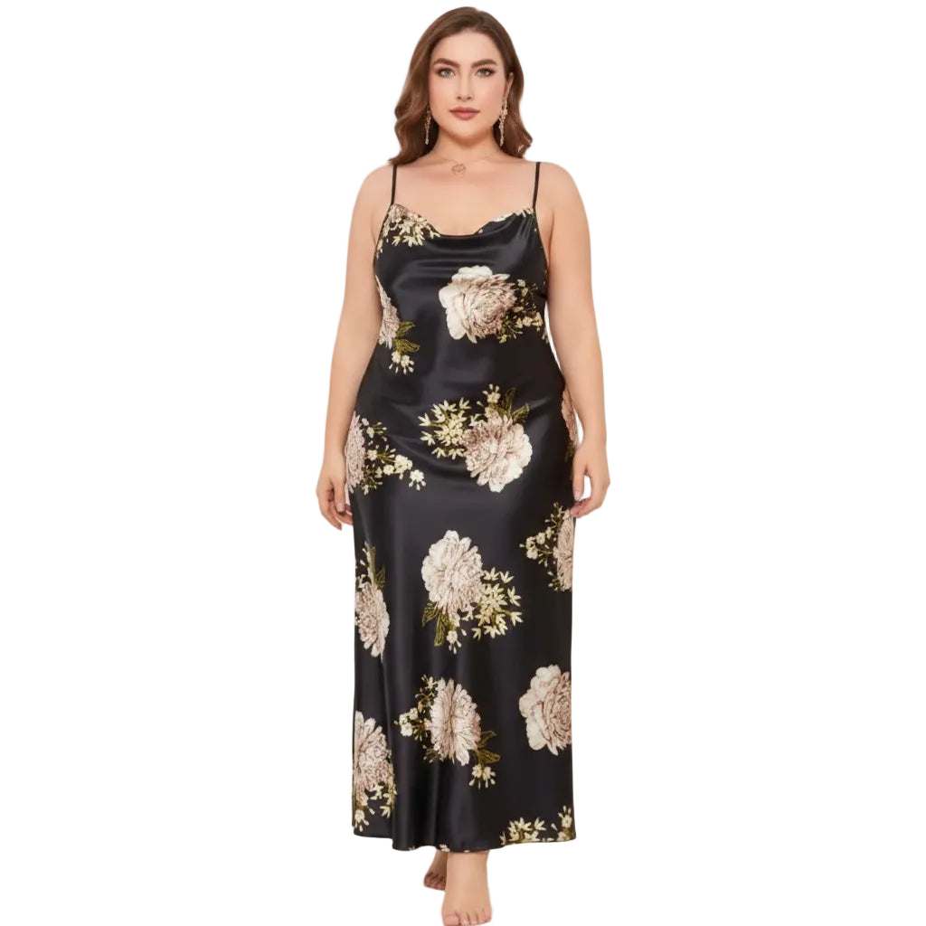 Camisón de Seda Helada | Estampado Sexy con Tirantes | Talla Grande y Cómodo | Tico Trendy