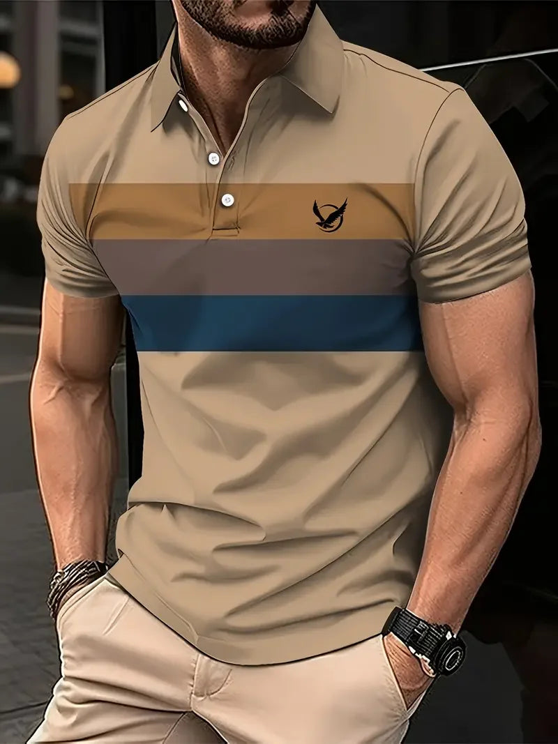 Polo Clásico Hombre Estampado Rayas | Golf Manga Corta Respirable Cintura Ancha