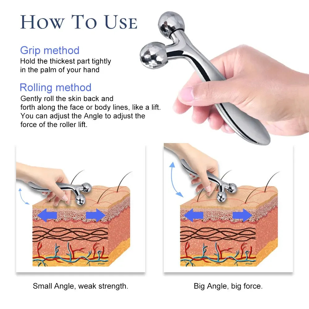 Masajeador Facial Rodillo 3D Manual | Forma Y Antiarrugas Lifting | Rotación 360 Relax