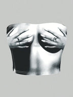 Top de tubo con estampado de figura Sexy para mujer, ropa Y2K para discoteca, sin mangas, sin tirantes, Top corto ajustado, ropa de calle 2024