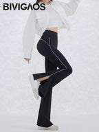 Pantalón Acampanado Curva Raya | Micro Flare Tobillo Dividido | Piel Tiburón Cintura Alta Sexy