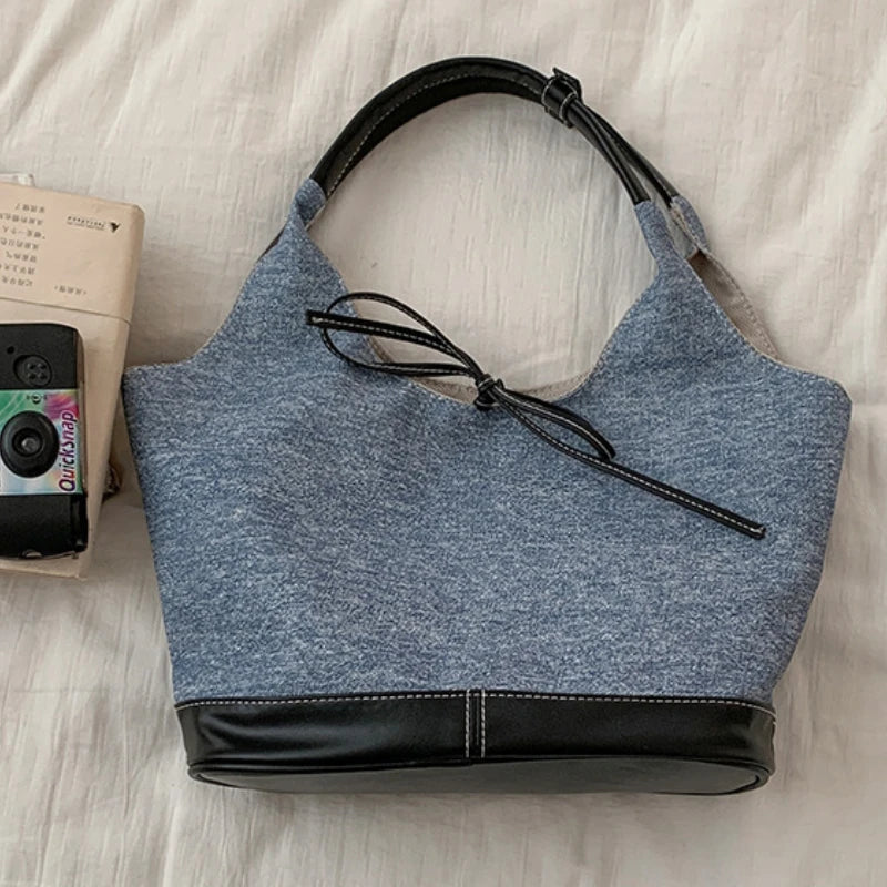 Bolso de hombro Simple de gran capacidad para mujer, bolsos de mano femeninos de color de contraste, bolsos de axilas casuales, bolsos de mano de moda para damas