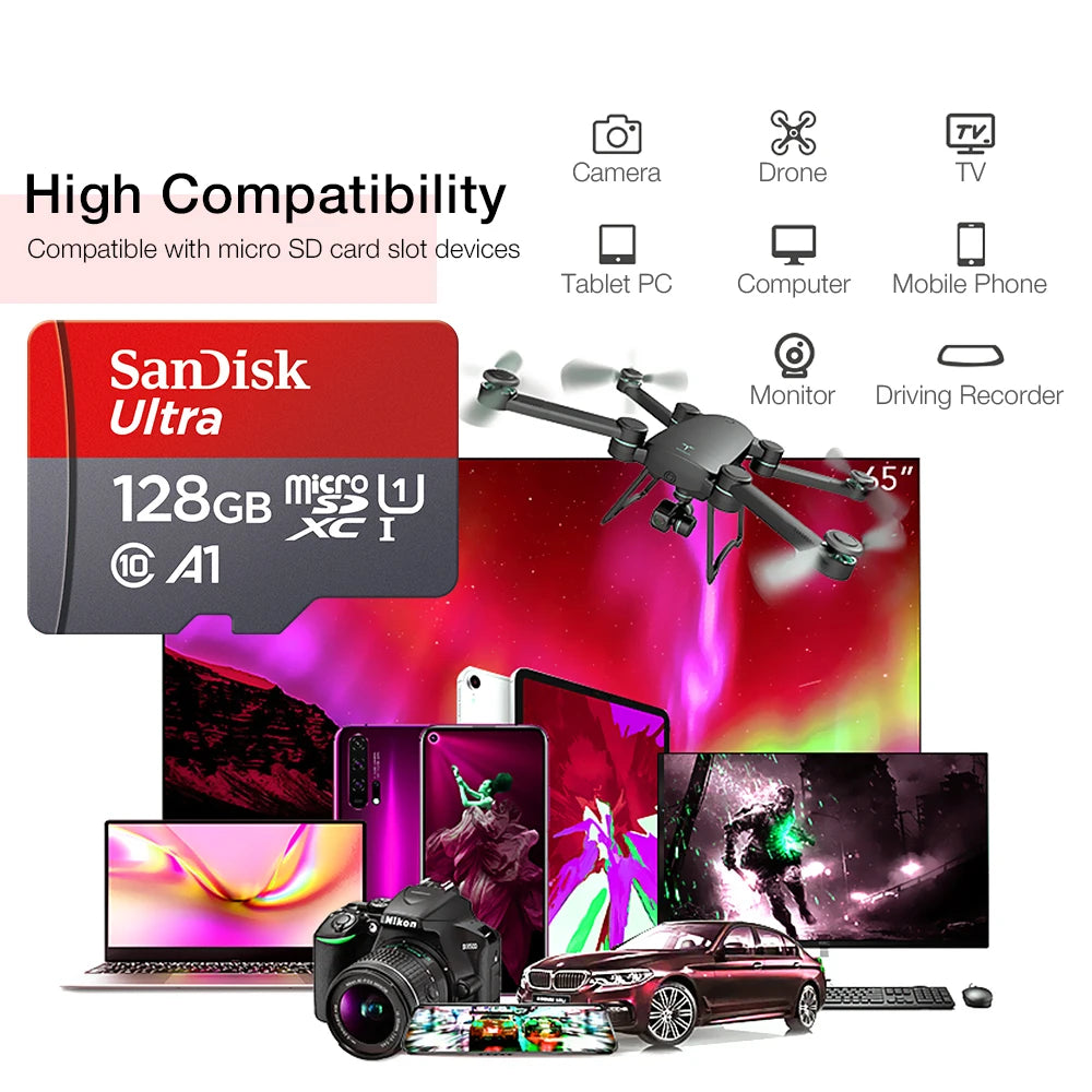 Tarjeta Micro SD Sandisk Ultra | Clase 10 A1 V10 | Almacenamiento 4K | Ticotrendy